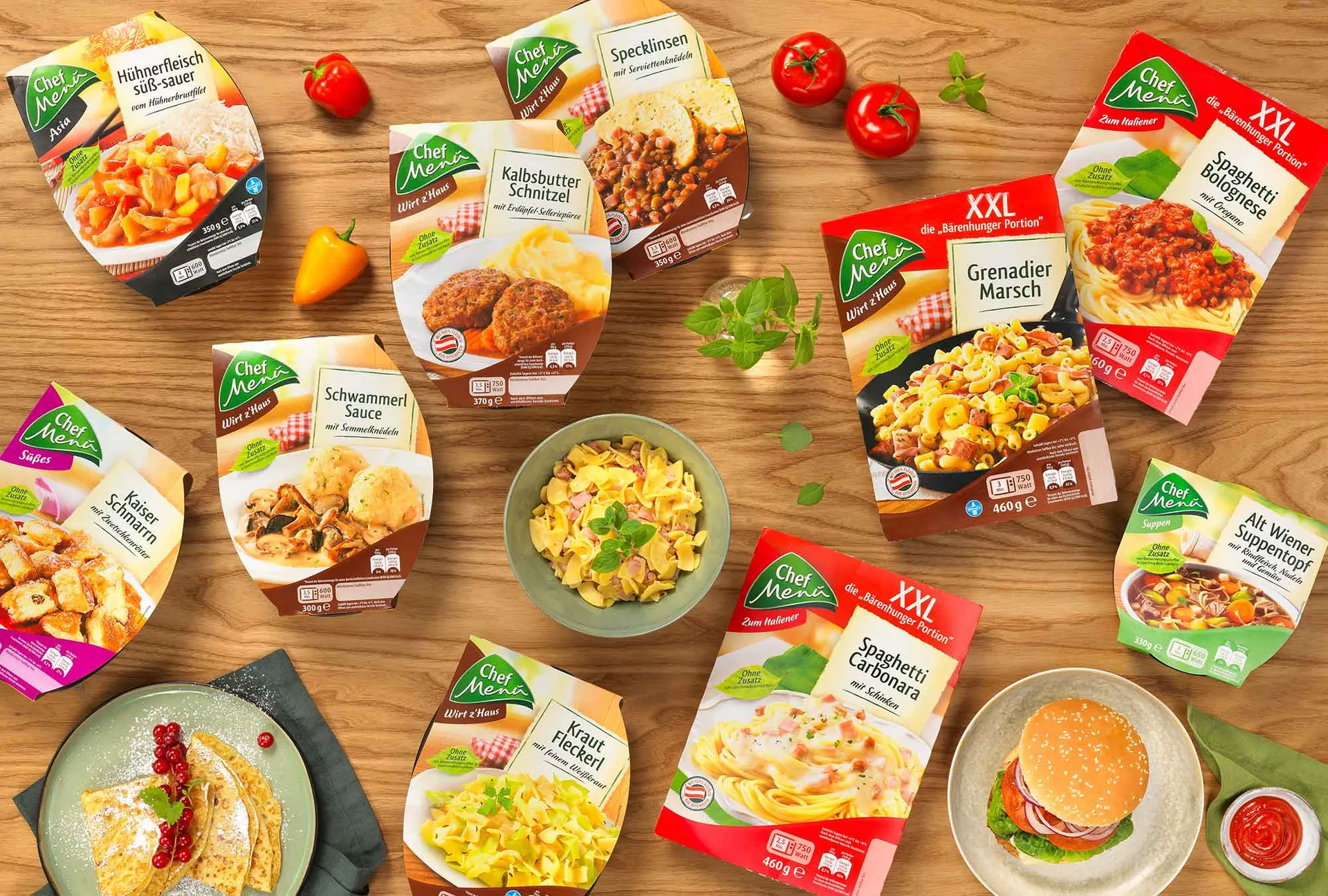 Chef Menü Range Shot angerichtet auf Tisch